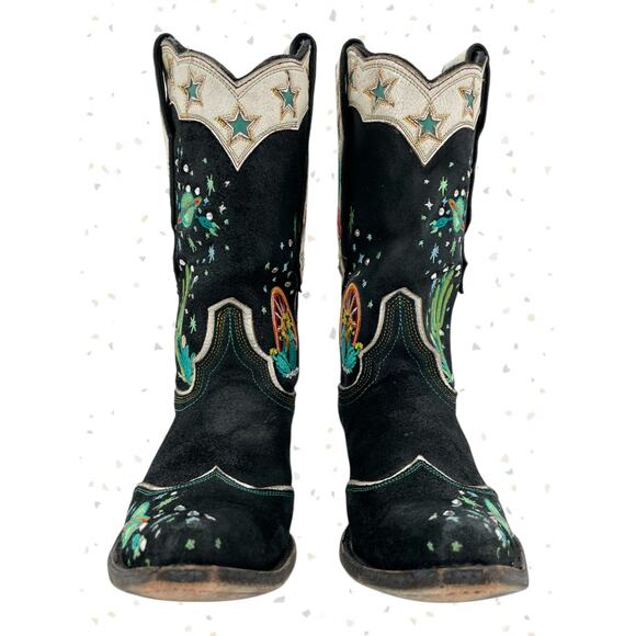 Space Cowboy Double D Ranch Embroidered Western Boots Black Leather Old Gringo 8 - Picture 9 of 16